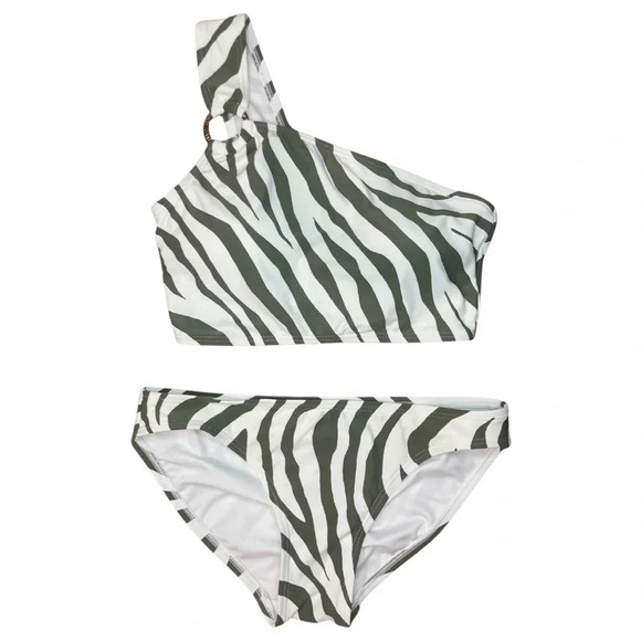 Michael Kors One  Shoulder Bikini | Green Zebra | Size XS - Picture 3 of 11